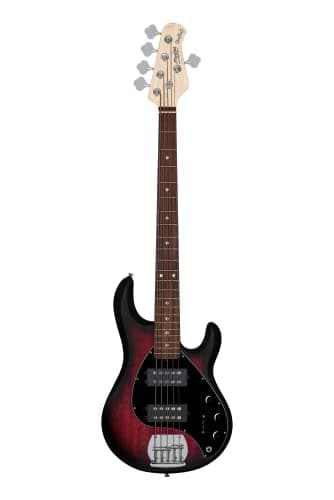 Sterling by Music Man StingRay Ray5 HH Ruby Red Burst Satin 5-snarige elektrische basgitaar (GSU RAY5HH-RRBS-R1)