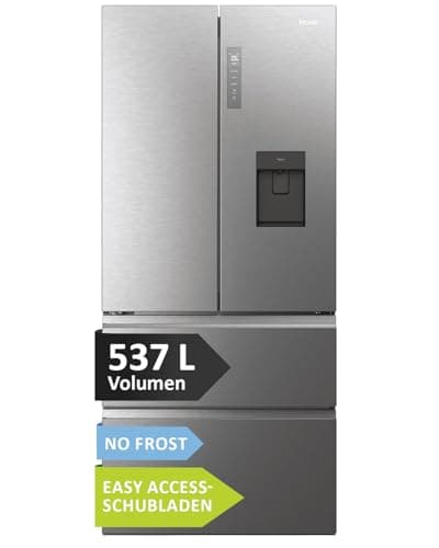 Haier French Door Kühl-Gefrierkombination I 83 cm Breite, 537 L I French Door Kühlschrank mit Wasserspender, Wi-Fi & No Frost I Doppeltür Kühlschrank mit Gefrierfach I FD 83 SERIE 7 HFW7819EWMP