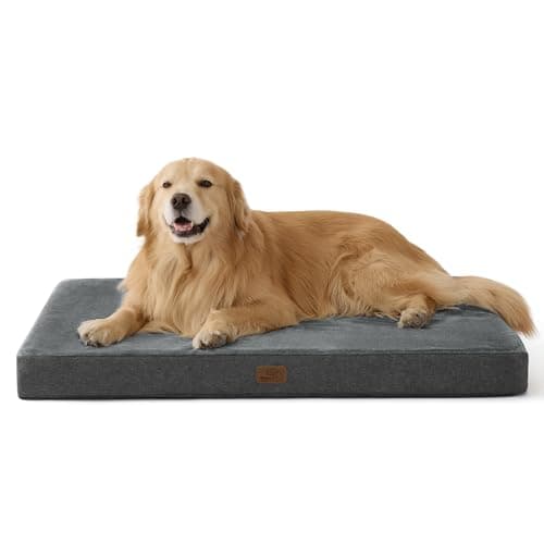 Bedsure Materasso per cani in memory foam, cuscino per cani di grandi dimensioni, ortopedico, tappetino per cani, lavabile e antiscivolo, letto per cani interni, grigio, 104 x 74 cm
