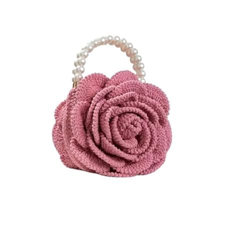 SFOIKVG Borsa uncinetto Borsa a mano con pochette a forma di fiore rosa, borsa a in tessuto jacquard all'uncinetto per le Vacanze Giornaliere(Rose)