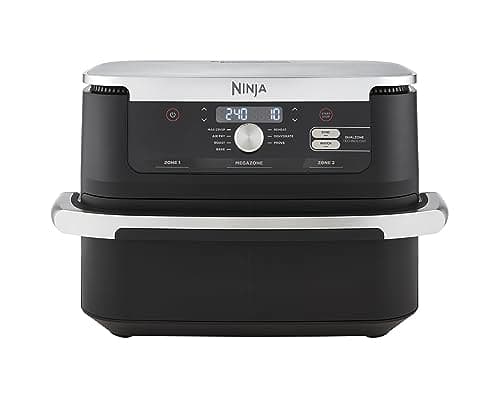 Ninja Foodi FlexDrawer, Friggitrice ad Aria, Doppia Zona, Separatore Rimovibile, Ampio Cassetto da 10.4L, 7 in 1, Cottura Senza Olio, Componenti Antiaderenti Lavabili in Lavastoviglie, Nero, AF500EU
