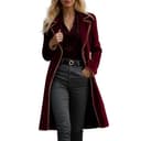 Generisch Cappotto in velluto da donna, lungo, aperto, tinta unita, vintage, stile casual, in lana, comodo, caldo, per le mezze stagioni, con colletto a risvolto, elegante giacca a vento, Colore - 1