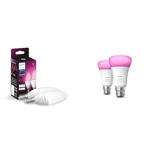 Philips Hue White & Color Ambiance E14 LED Leuchten 2-er Pack (470 lm) & White & Colour Ambiance Smart Bulb Twin Pack LED [B22 Bayonet Cap] - 1100 Lumens