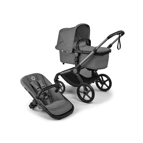 Bugaboo Fox 5 Renew All-Terrain Stroller, 2-in-1 Baby Pushchair, Full Suspension, Easy Fold, Extendable Toddler Seat, One-Handed Manoeuvrability, Graphite Chassis and Moon Grey Canopy