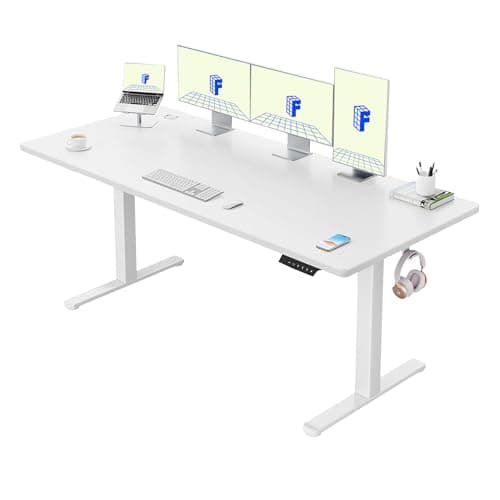 FLEXISPOT QN1 160 * 80cm Standing Desk ONE PIECE Desktop Electric Height Adjustable Sit Stand Up with Backpack Hook Memory Smart Panel for Home Office, White