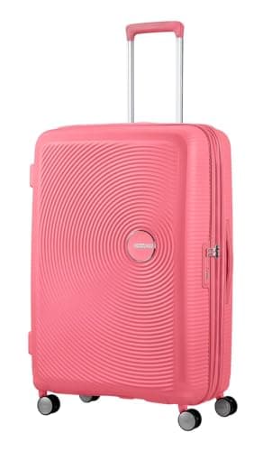 American Tourister Soundbox - Hard Shell Suitcase 77 cm Large - Trolley Suitcase with 4 Wheels, TSA Lock, Expandable & Light - 97/110 L - Pink (Sun Kissed Coral)
