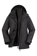 Mountain Warehouse Fell Womens 3 in 1 Jacket -Water Resistant Rain Jacket, Adjustable Hood Ladies Triclimate Jacket, Packable Hood - Ideal Womens Coat for Walking Black Women's Size 14 - 1
