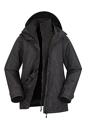 Mountain Warehouse Fell Womens 3 in 1 Jacket -Water Resistant Rain Jacket, Adjustable Hood Ladies Triclimate Jacket, Packable Hood - Ideal Womens Coat for Walking Black Women's Size 14
