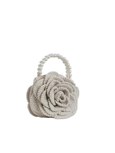SFOIKVG Borsa uncinetto Borsa a mano con pochette a forma di fiore rosa, borsa a in tessuto jacquard all'uncinetto per le Vacanze Giornaliere(Off white)