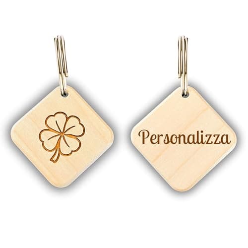 Rienco | Portachiavi personalizzato in legno d’acero, colore Acero | Incisione quadrifoglio, design liscio, leggero 10g | Ciondolo portafortuna per borse, auto, casa