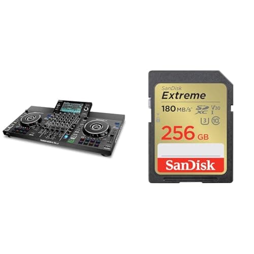 Denon DJ SC LIVE 4 - Standalone DJ Controller, 4-Channel Mixer, Amazon Music Unlimited Streaming & SanDisk 256GB Extreme SDXC card + RescuePro Deluxe, up to 180MB/s, UHS-I, Class, 10, U3, V30