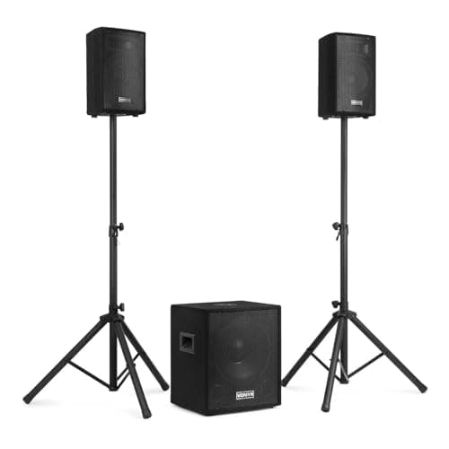 Vonyx VX0812BT – Sistema 2.1 Activo 800W con Bluetooth, subwoofer 12”, Altavoces 8”, USB, SD, Soportes y Mando, Equipo de Sonido Profesional para Fiestas y Eventos, Color Negro