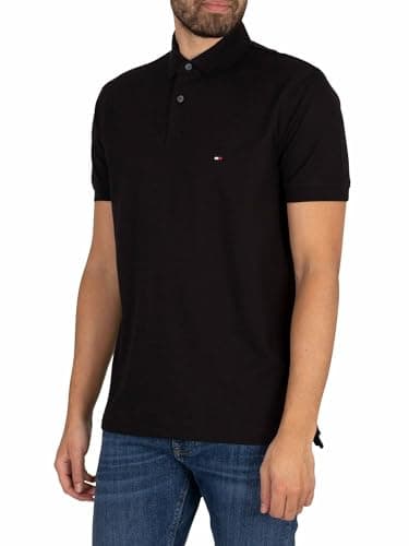 Tommy Hilfiger Herren Poloshirt Kurzarm 1985 Regular Fit, Schwarz (Black), L