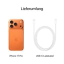 Apple iPhone 17 Pro 256 GB: 6,3" Display mit ProMotion bis zu 120 Hz, A19 Pro Chip, bahnbrechende Batterielaufzeit, Pro Fusion Kamera-System mit Center Stage Frontkamera; Cosmic Orange - 6