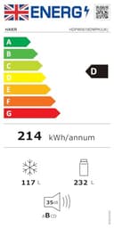 Haier 2D 60 Series 5 Pro Freestanding Fridge Freezer 60/40 with Water Dispenser, 2 Doors, D Class, Total No Frost, 349L Total Capacity, hOn App, AI & Wi-Fi Connected, Inox, 60x67x185 cm - HDPW5618DWPK - 22