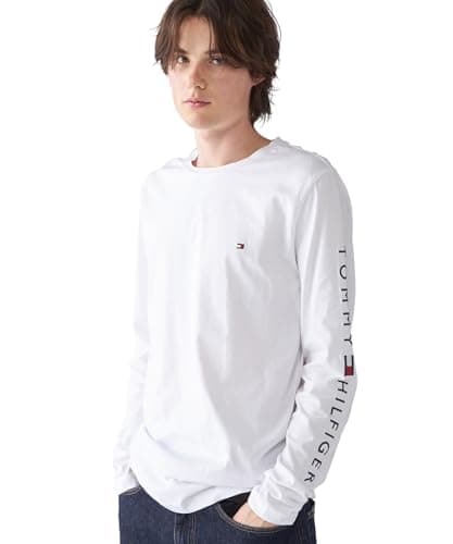 Tommy Hilfiger Uomo Maglietta Maniche Lunghe Tommy Logo Cotone, Bianco (White), M