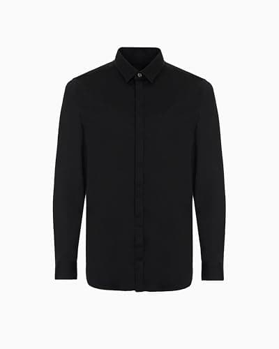 Armani Exchange Men's's Smart Stretch Satin Casual Shirt, (Black 1200), Medium