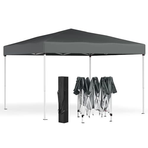 SONGMICS Gazebo 3m x 3m, Pop Up Gazebo, UPF 50+ UV Protection, Drizzle-Resistant Folding Canopy Tent, Portable Outdoor Shade Tent with Carry Bag, for Garden, Patio, Market, Dark Grey GCT102GZ01