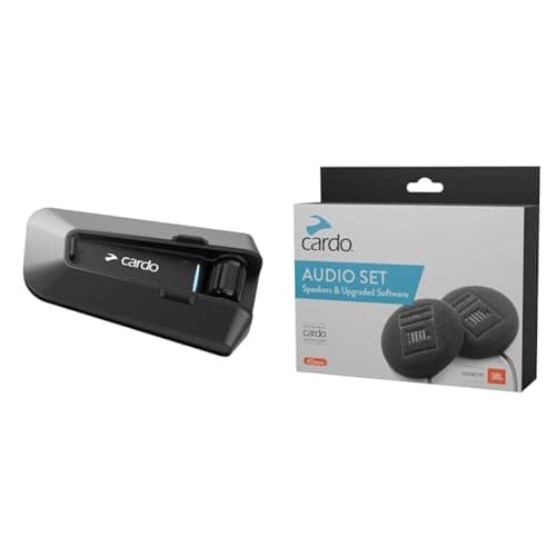 Cardo PACKTALK Edge Sistema di Comunicazione Bluetooth per Moto Citofono con Cuffia & SPAU0010 Audio Set da 45 mm per Motociclette, Compatibile con La Maggior Parte dei Communicator da Casco, Nero