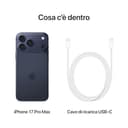 Apple iPhone 17 Pro Max 256 GB: display 6,9", ProMotion fino a 120Hz, chip A19 Pro, autonomia mai vista su iPhone, sistema di fotocamere Pro Fusion, fotocamera frontale Center Stage; Blu profondo - 6