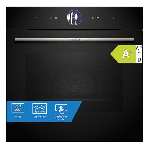 Bosch HSG7261B1 Serie 8, Forno da incasso, Cottura a vapore fino a 120 °C, Home Connect: controllo da remoto, Assistente alla cottura, Display touch, AirFry, 60 x 60 cm, Nero