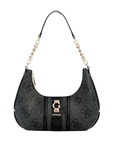 GUESS Schultertasche Erenia Top Zip Shoulder Bag Coal Logo dunkelgrau