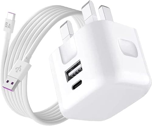 For Realme GT6 GT5 GT Neo6 12 Pro 11 Pro 10 Pro C67 C65 C55 Charger Plug and Cable [20W Dual Port] [5A Fast Charging] UK Mains Adapter USB-A to USB-C Braided Charger Cable