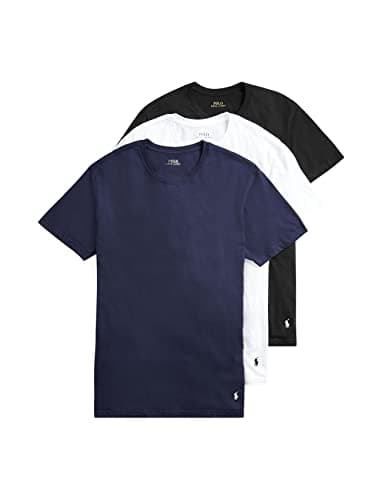 Polo Men's Ralph Lauren Slim Fit Wicking Crew Undershirts 3-Pack, Navy/White, White/Navy, Black/White - 3 Pack, XS