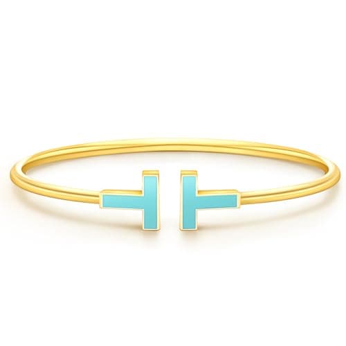 VIVILE Edles Türkis Armreif Gold,Edelstahl Armband Damen,Buchstabe T Sterling Silber 925 Armbänder,Dupes,Ideal Geschenk für Frauen，Mode Schmuck