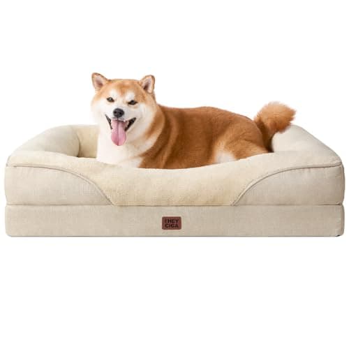 EHEYCIGA Cama Ortopedica y Viscoelastica para Perro Grande 91x68x17.5 cm, Memory Foam Sofa para Perros Lavable, Cama Gato Suave, Beige