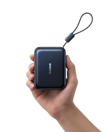 Baseus AC22 Mini Powerbank 20000mAh, 45W PD Power Bank Klein mit Integriertem USB-C Kabel, Externe Handyakkus Im Taschenformat für iPhone 17/16/15, Samsung S26/S25 Ultra, iPad, Pixel 10/9