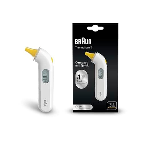 Braun ThermoScan 3 Ohrthermometer | Schnelle 1-Sekunden-Messung | Akustische Fieberanzeige | Digitaldisplay | Baby- und kleinkindfreundlich | Die #1 Marke bei Ärzten(1) | IRT3030WE