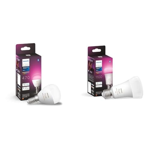 Philips Hue White and Colour Ambiance Luster Smart LED Light Bulb 1 Pack [E14 Edison Screw] & NEW White and Colour Ambiance Smart Light Bulb 75W - 1100 Lumen E27 Edison Screw