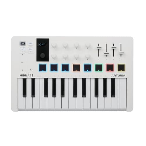 Arturia - MiniLab 3 - Universal-MIDI-Controller für Musikproduktion, mit All-in-One-Softwarepaket - 25 Tasten, 8 Multicolor-Pads, white