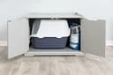 Trixie XL Furniture Litter Box Enclosure (Gray), Hidden Litter Box for Cats with Openings on Either Ends & Large Ventilations Slots, Double Doors for Easy Cleaning, Removable Divider - 8