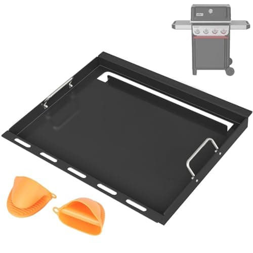 Full Size Griddle Insert with Handles for Weber Spirit 400 Series(2025 Models), Flat Top Grill Insert Replacement Parts for Weber Spirit E425 S425 E435 EP425 EP435(2025), Non-stick Carbon Steel, Black