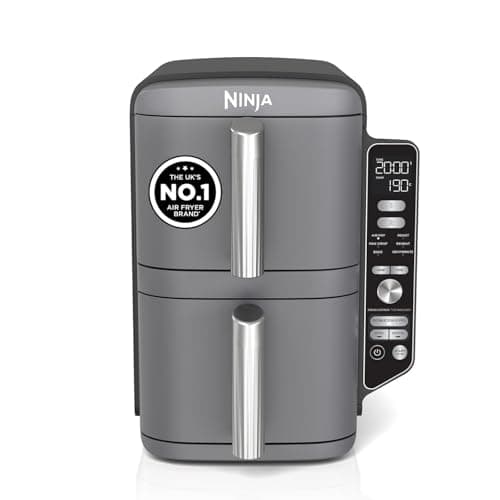 Ninja Double Stack XL Air Fryer, Vertical Dual Drawer AirFryer with 4 cooking levels, 2 Drawers and 2 Racks, Space Saving Design, 9.5L Capacity, 6 Cooking Functions, 8 Portions, Grey, SL400UK