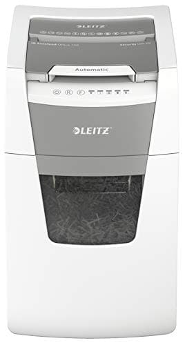 Leitz IQ Autofeed Office 80142000 Paper Shredder CH Micro Cut P5 150 Sheets 44L Waste Bin with Swiss Power Plug White