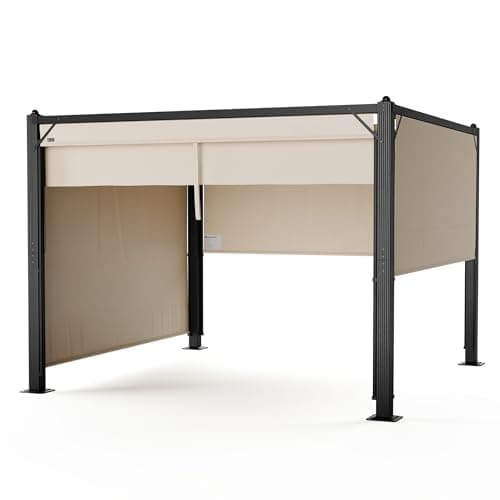 blumfeldt Pantheon Cortina 3x3m Gazebo – Aluminium Frame, Adjustable Sunroof & Side Panels, Weather-Resistant Outdoor Pavilion, Beige/Black