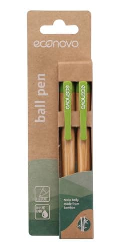 econovo Retractable Ballpoint Pen 1.0 mm / Pack of 2 / 100% Biodegradable Bamboo / Hole for Hanging Blister / Office Preschool and School
