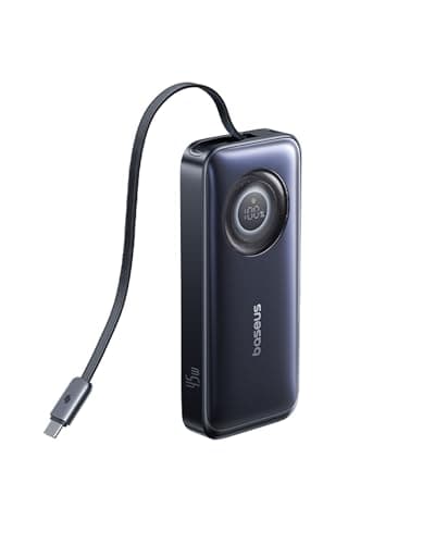 Baseus EnerCore Power Bank 10000 mAh Powerbank con 60cm Cable USB-C Integrado retráctiles, 45W de Potencia Máxima, Compatible con iPhone 16/15 Series, MacBook, Galaxy, iPad, AirPods y más