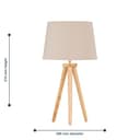 Modern Light Oak Table Lamp or Bedside Light, Wood Tripod Design, Natural Shade - 4
