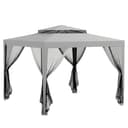 Outsunny 3 x 3 m Gazebo, Netting Party Tent, Patio Canopy Outdoor Event Shelter with Double Tier Roof for Activities, Shade Resistant, Light Grey - 1