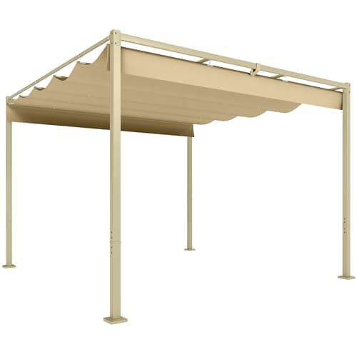 Outsunny Pérgola con Techo Retráctil Pérgola de 3x3 m Cenador de Pared o Independiente con Cierre Magnético Protección UV30+ Pabellón para Jardín Patio Terraza Exterior Caqui