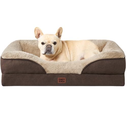 EHEYCIGA Cama Ortopedica y Viscoelastica para Perros Medianos 76x51x16.5 cm, Memory Foam Sofa para Perros Lavable, Cama Gato Suave, Marrón