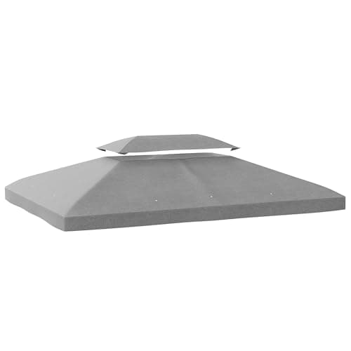 Outsunny Techo de Repuesto para Cenador, 4x3 m, Cubierta de Repuesto con Techo Doble, 10 Orificios de Drenaje y Protección UV, Solo Toldo de Recambio para Pabellón Gazebo, Gris Claro