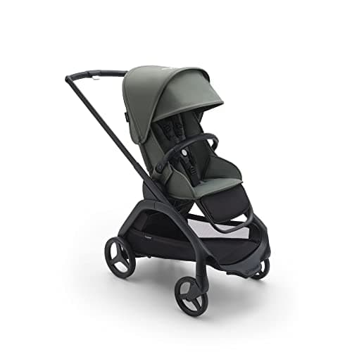 Bugaboo Dragonfly City-Kinderwagen, leichter, kompakter Kinderwagen mit Vierradfederung, einhändig zusammenklappbar, XL Untergestellablage, Gestell in Black und Sonnendach in Forest Green