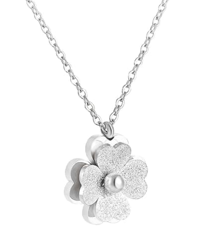 QLEUIFT 1 pcs Collar Mujer Plata de Ley 925 Colgante de Trébol Plata, Trébol 4 Hojas Joyas Mujer para Madre Mamá Abuela Hija Niña Esposa Novia, Collar de trébol de Cuatro Hojas con Doble Esmerilado
