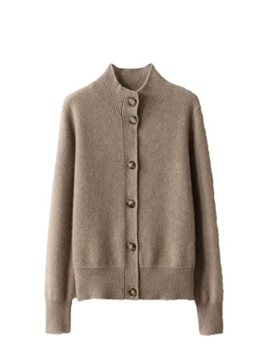 Alloaone Cardigan in Maglione di Cashmere A Maniche Lunghe da Donna con Maglione Lavorato A Maglia di Lana Sciolta A Collo Mezzo Alto