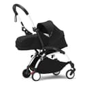 Stokke YOYO3 Stroller with Newborn Pack (Black) - Includes Frame (White), Mattress, Five-Point Harness, Extendable Canopy, Padded Shoulder Strap & Protective Storage Bag - 1